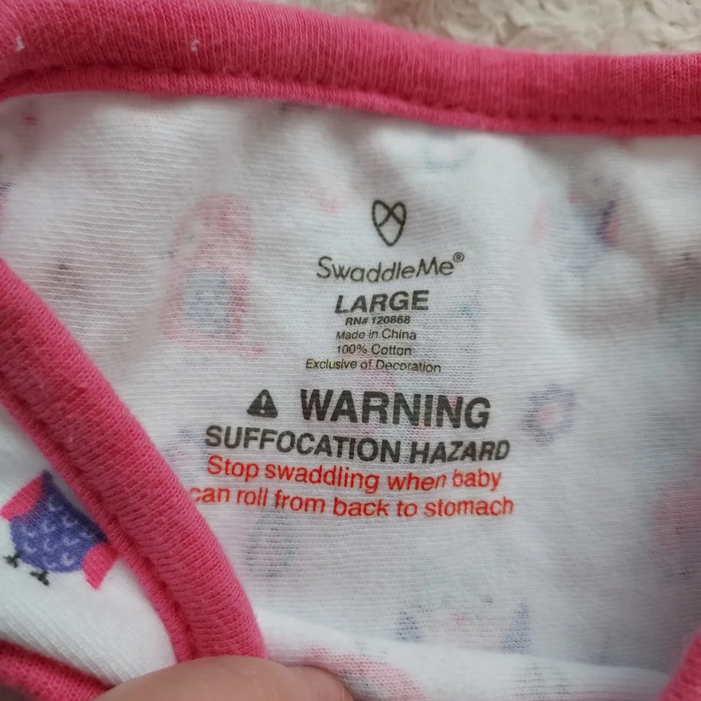 SwaddleMe Original Size Large Pink & White Cozy Baby Swaddle Owls